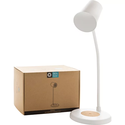 Zenara lampe de bureau 15W en plastique RCS rec. & liège, blanc, Image 14