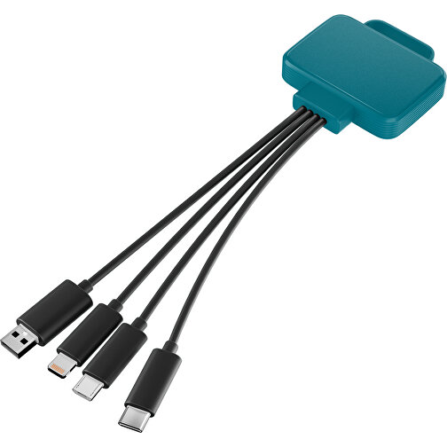 3-in-1 USB-Ladekabel MultiCharge , dunkeltürkis / schwarz, Kunststoff, 5,30cm x 1,20cm x 5,50cm (Länge x Höhe x Breite), Bild 1