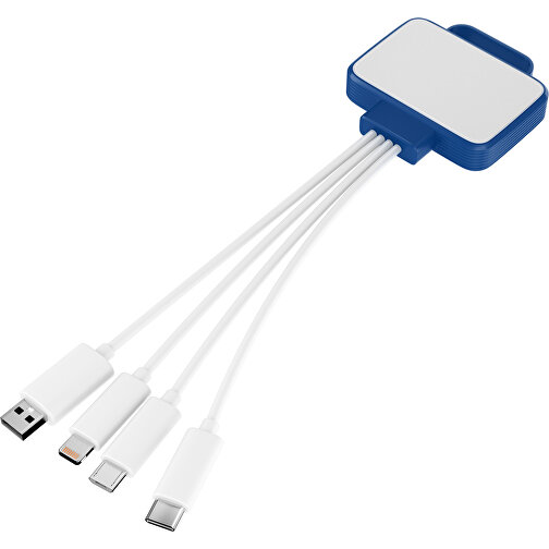 3-in-1 USB-Ladekabel MultiCharge , weiß / heidelbeerblau, Kunststoff, 5,30cm x 1,20cm x 5,50cm (Länge x Höhe x Breite), Bild 1