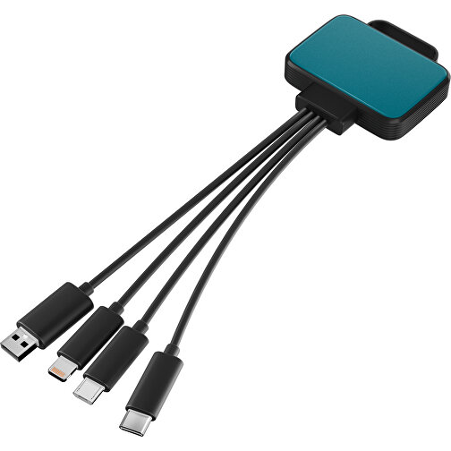 3-in-1 USB-Ladekabel MultiCharge , dunkeltürkis / schwarz, Kunststoff, 5,30cm x 1,20cm x 5,50cm (Länge x Höhe x Breite), Bild 1