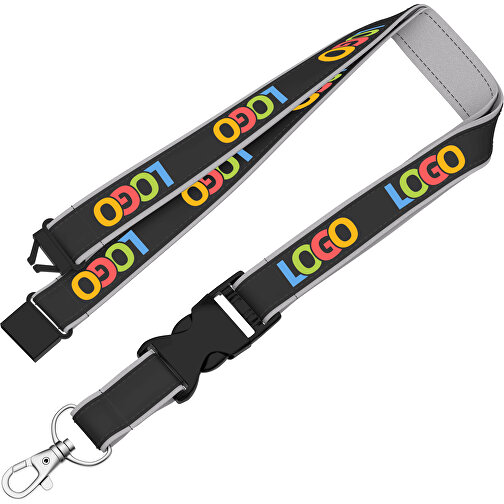 Lanyard Classic Neo , Promo Effects, schwarz / hellgrau, Polyester / Satin, 92,00cm x 2,00cm (Länge x Breite), Bild 2