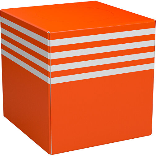 Taschentücher-Box 'Real Cube 100' , orange / weiß, Karton Simcote, GC2 300g/m2 0,55 micron, 11,50cm x 11,50cm x 11,50cm (Länge x Höhe x Breite), Bild 1