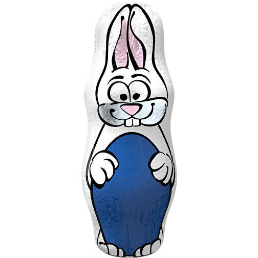 MIDI-Schoko-Osterhase , dunkelblau / weiß, 4,00cm x 10,00cm (Länge x Breite), Bild 1