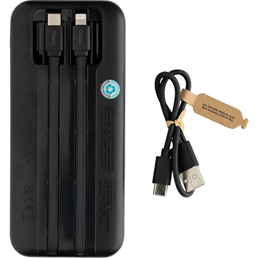 Turbopack 10000mAh Powerbank avec câbles intégrés en RCS rABS, noir, Image 3