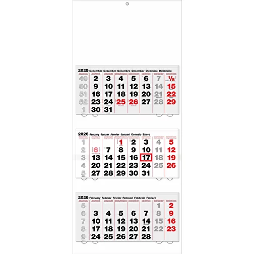 calendrier 3 mois 'Helsinki' allemand 6 langues gris/rouge, Image 1