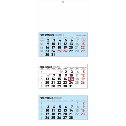 calendrier 3 mois 'Copenhague' 4 langues bleu clair, Image 1