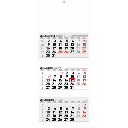 calendrier 3 mois 'Copenhague' quadrilingue gris, Image 1