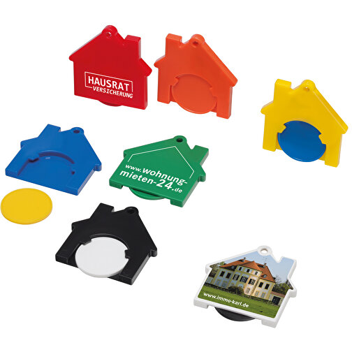 Chiphalter Mit 1€-Chip 'Haus' , weiss, grün, ABS, 4,40cm x 0,40cm x 4,10cm (Länge x Höhe x Breite), Bild 2