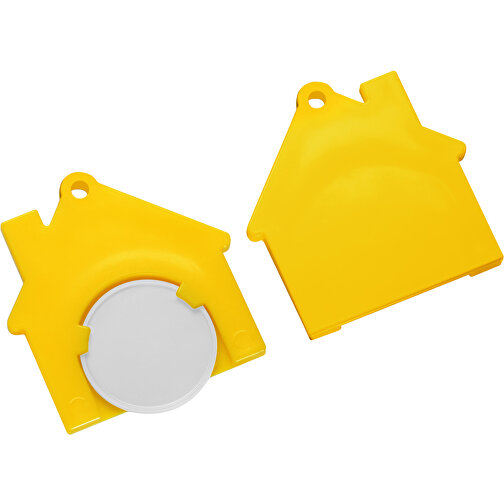 Chiphalter Mit 1€-Chip 'Haus' , weiß, gelb, ABS, 4,40cm x 0,40cm x 4,10cm (Länge x Höhe x Breite), Bild 1