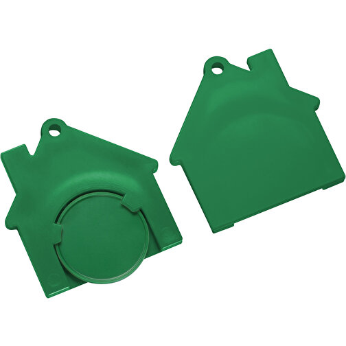 Chiphalter Mit 1€-Chip 'Haus' , grün, grün, ABS, 4,40cm x 0,40cm x 4,10cm (Länge x Höhe x Breite), Bild 1