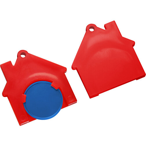 Chiphalter Mit 1€-Chip 'Haus' , blau, rot, ABS, 4,40cm x 0,40cm x 4,10cm (Länge x Höhe x Breite), Bild 1