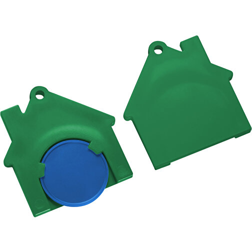 Chiphalter Mit 1€-Chip 'Haus' , blau, grün, ABS, 4,40cm x 0,40cm x 4,10cm (Länge x Höhe x Breite), Bild 1