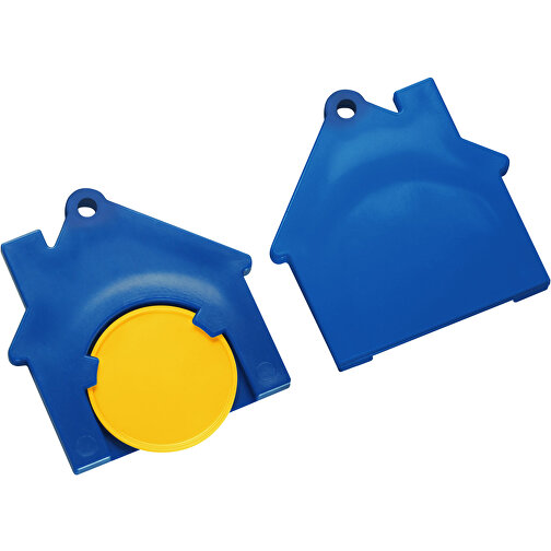 Chiphalter Mit 1€-Chip 'Haus' , gelb, blau, ABS, 4,40cm x 0,40cm x 4,10cm (Länge x Höhe x Breite), Bild 1