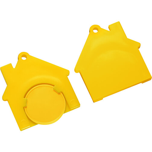 Chiphalter Mit 1€-Chip 'Haus' , gelb, gelb, ABS, 4,40cm x 0,40cm x 4,10cm (Länge x Höhe x Breite), Bild 1