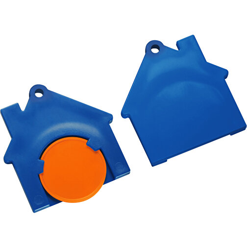 Chiphalter Mit 1€-Chip 'Haus' , orange, blau, ABS, 4,40cm x 0,40cm x 4,10cm (Länge x Höhe x Breite), Bild 1