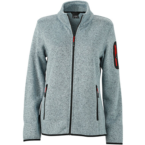 Ladies’ Knitted Fleece Jacket , James Nicholson, hellgrau-melange / rot, 100% Polyester, L, , Bild 1