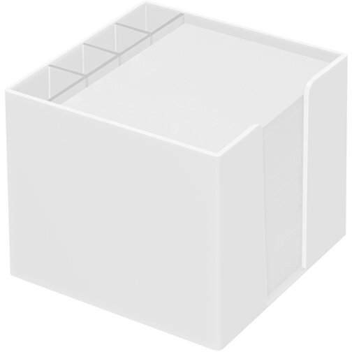 Zettelbox 'Epsilon' Mit Köcher , weiß, PS+PAP, 10,50cm x 9,00cm x 10,50cm (Länge x Höhe x Breite), Bild 1