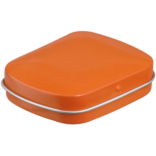 Mini Klappdeckeldose Mentos , mentos, orange, Metall, 4,60cm x 1,85cm x 5,90cm (Länge x Höhe x Breite), Bild 1