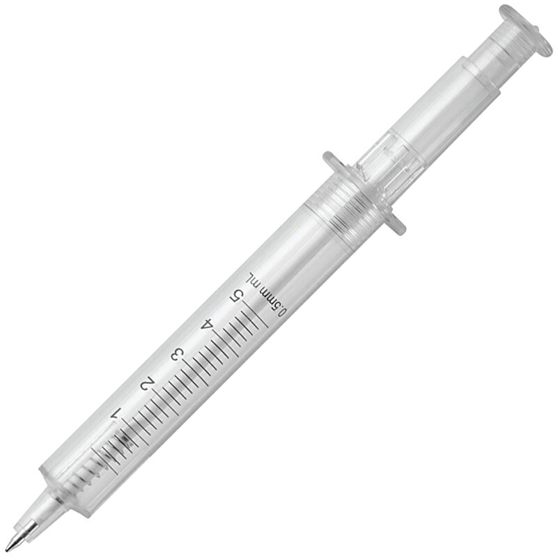 Penna a forma di siringa (bianco trasparente, AS, 8g) come gadget